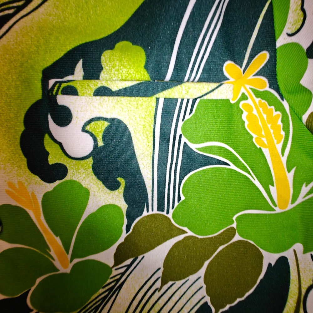 Vintage 1960s Hawaii Nei Honolulu Green Floral Aloha Shirt Big Collar Mens S/M - Picture 13 of 13